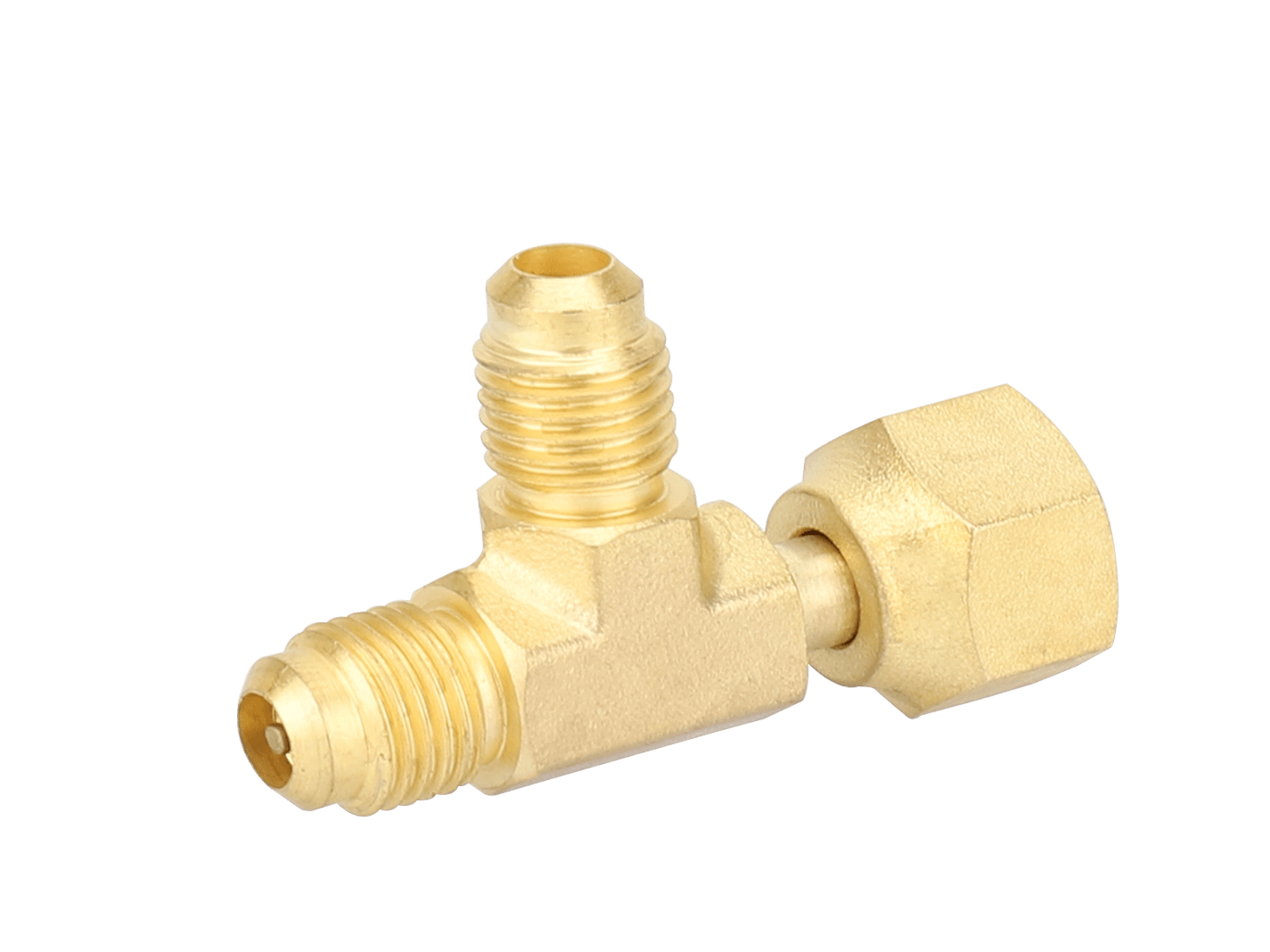 NAVAC F1027 1/4" Access Tee Connector without Depressor - 1/4" FPT SAE X 1/4" FPT SAE SWIVEL NUT ON RUN, 3 PCS